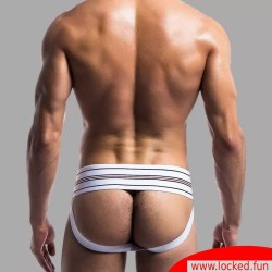 Jockstrap Athletic - Blanc. Ceinture large. Impressionnant