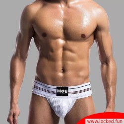 Jockstrap Athletic - Blanc. Ceinture large. Impressionnant