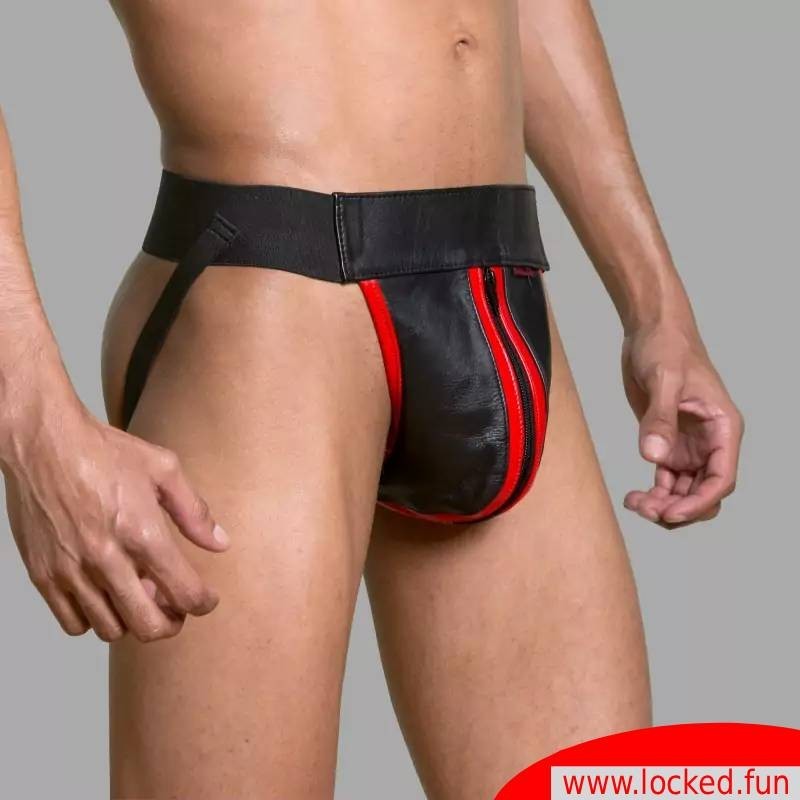Jockstrap en cuir noir / rouge