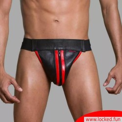 Jockstrap en cuir noir / rouge