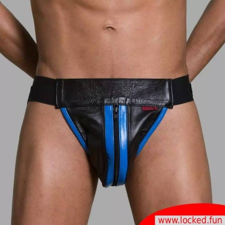 Jockstrap en cuir noir  bleu