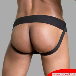 Jockstrap en cuir noir  bleu