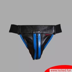 Jockstrap en cuir noir  bleu