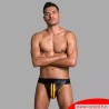 Jockstrap en cuir noir / jaune