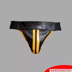 Jockstrap en cuir noir / jaune