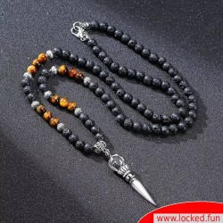 Collier en pierre de lave et pendentif Vajrayana