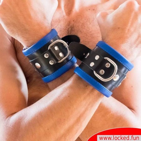 Menottes de bondage en cuir noir bleu