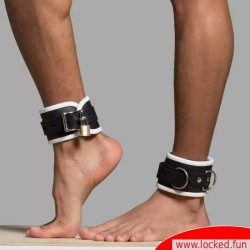 Menottes chevilles en cuir, noir  blanc  - AMSTERDAM