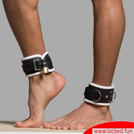 Menottes chevilles en cuir, noir  blanc  - AMSTERDAM