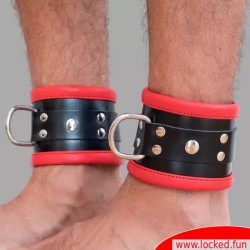 Menottes chevilles en cuir, rembourrées - noir  rouge