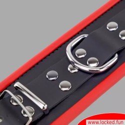 Menottes chevilles en cuir, rembourrées - noir  rouge