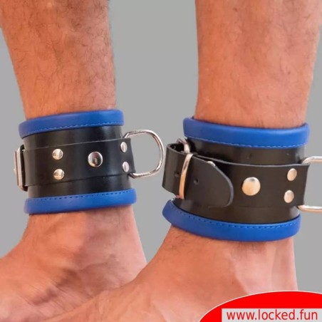 Menottes chevilles en cuir, rembourrées - noir  bleu