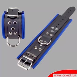 Menottes chevilles en cuir, rembourrées - noir  bleu