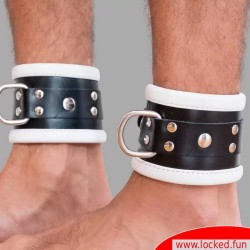 Menottes chevilles en cuir, rembourrées - noir / blanc