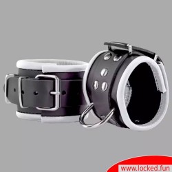 Menottes chevilles en cuir, rembourrées - noir / blanc