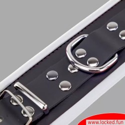 Menottes chevilles en cuir, rembourrées - noir / blanc