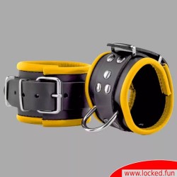 Menottes chevilles en cuir, rembourrées - noir  jaune