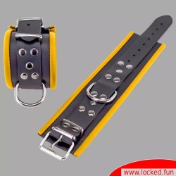 Menottes chevilles en cuir, rembourrées - noir  jaune