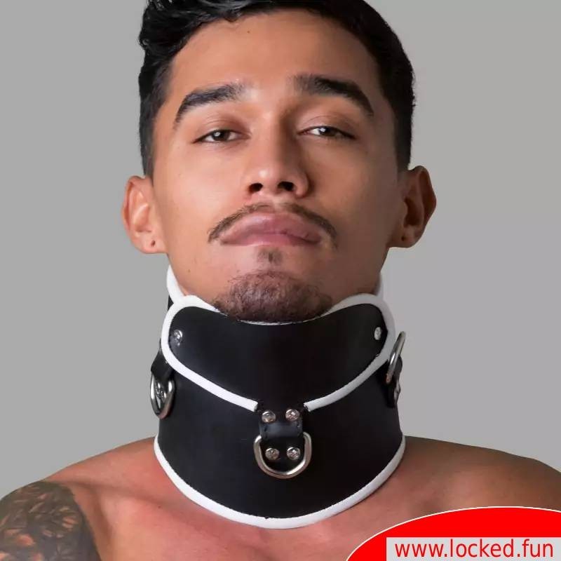 Collier postural BDSM en cuir – noir blanc