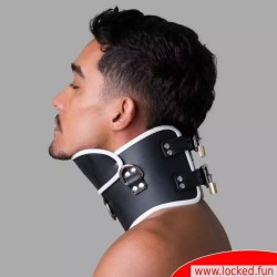 Collier postural BDSM en cuir – noir blanc