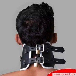 Collier postural BDSM en cuir – noir/blanc