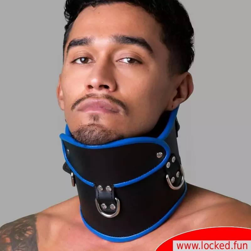 Collier postural BDSM en cuir – noir bleu