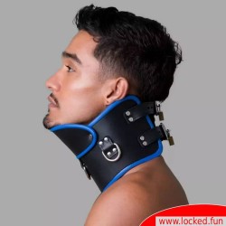 Collier postural BDSM en cuir – noir bleu