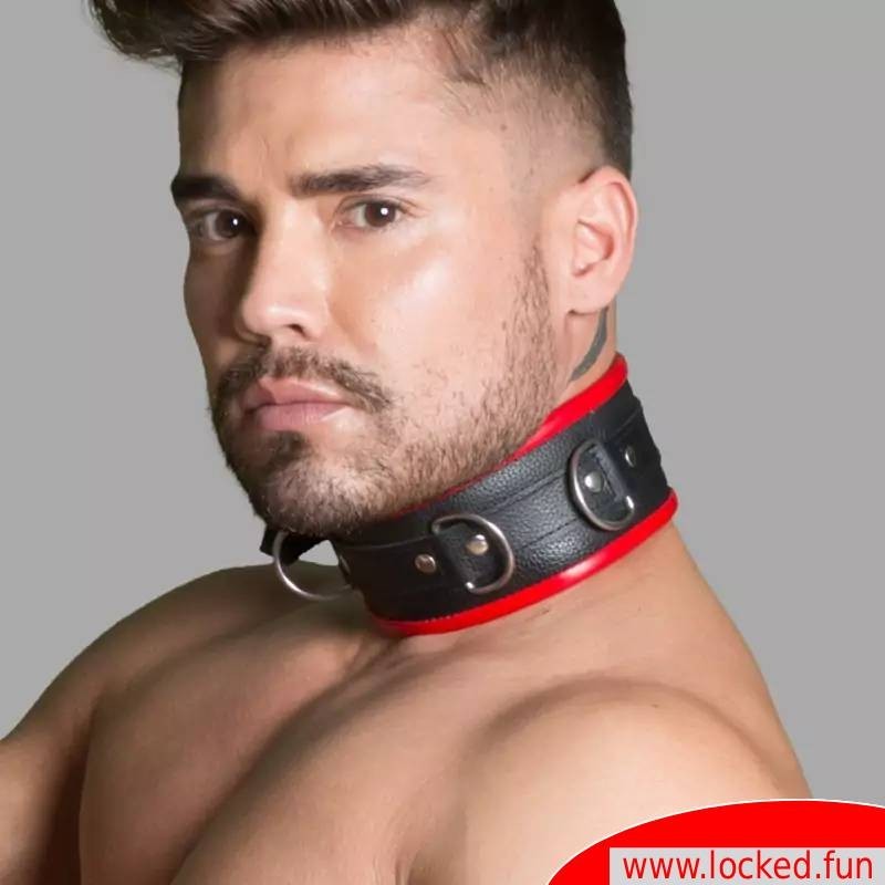 Collier en cuir – noir rouge - Amsterdam