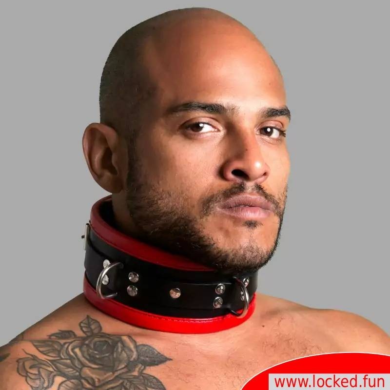Collier de bondage en cuir noir  rouge