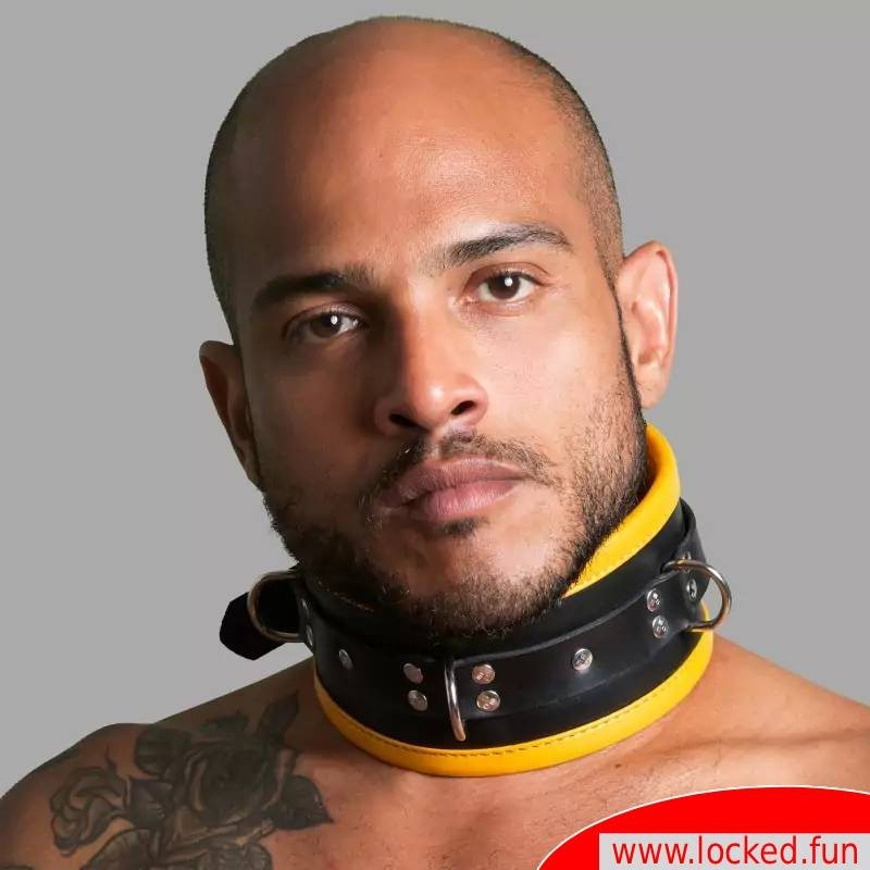 Collier de bondage en cuir noir  jaune