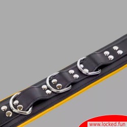 Collier de bondage en cuir noir  jaune