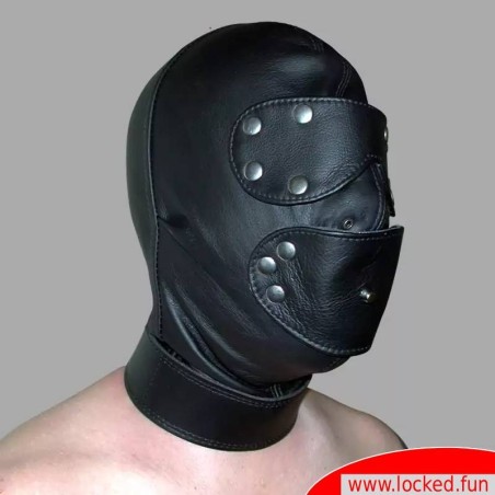 Cagoule en cuir avec bâillon