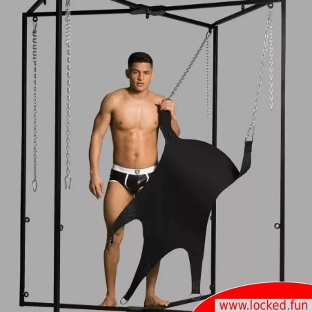 Sling de fisting noir en cuir avec une suspension à 5 points