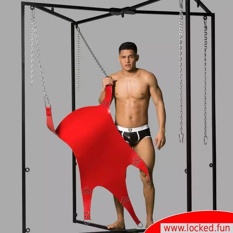 Sling de fisting rouge en cuir avec une suspension à 5 points