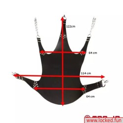 Sling de fisting rouge en cuir avec une suspension à 5 points