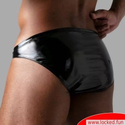 Slip noir effet mouillé en cuir vernis - TOF PARIS