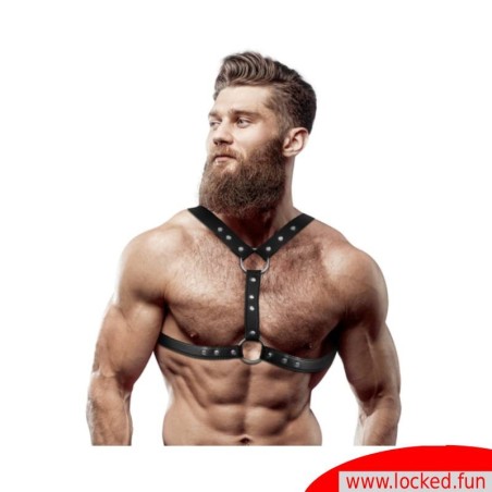 Harnais poitrine cuir double avec clous