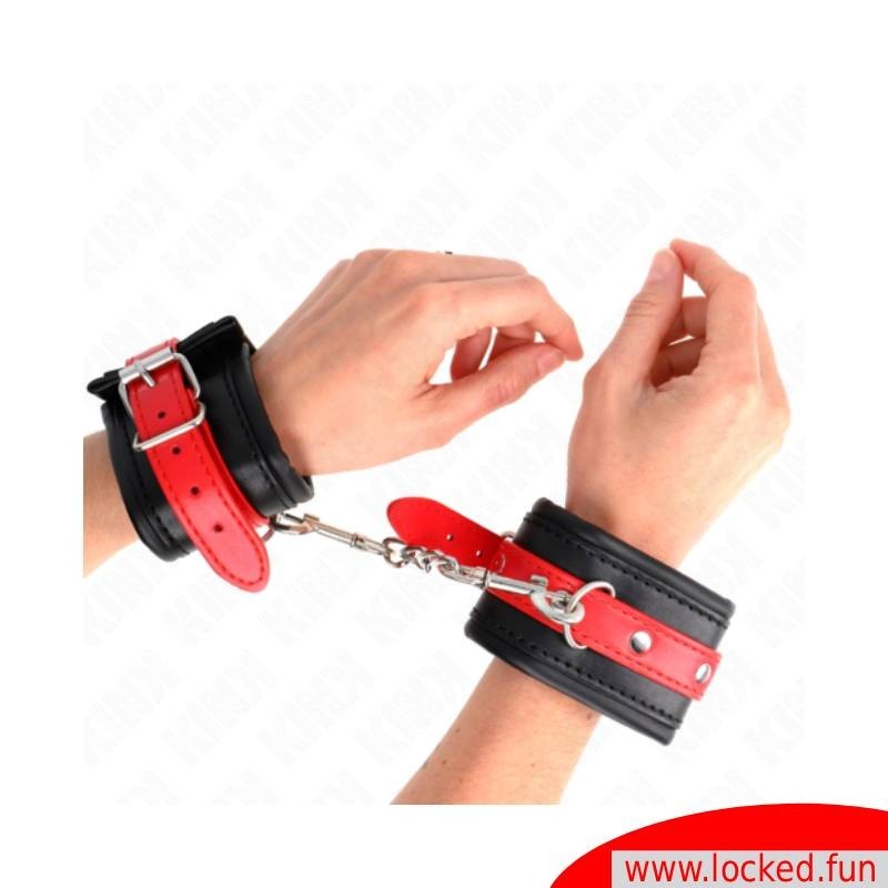 Bracelets cuir noir avec bande rouge