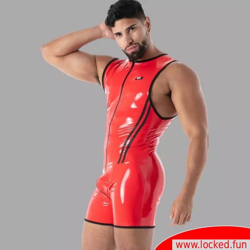Latex Full Zip Body rouge - SecondSkin™ - Vêtements en latex de Paris