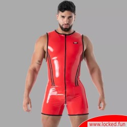 Latex Full Zip Body rouge - SecondSkin™ - Vêtements en latex de Paris