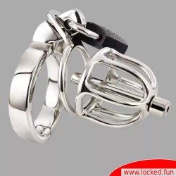 NoPacha® Spartacus™ - Cage de chasteté en acier inoxydable avec plug pénien amovible