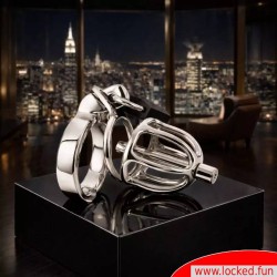 NoPacha® Spartacus™ - Cage de chasteté en acier inoxydable avec plug pénien amovible