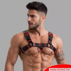 Harnais en cuir - Fetish Gear - Noir Rouge
