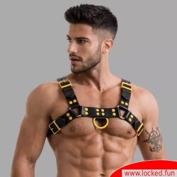 Harnais en cuir - Fetish Gear - Noir Jaune