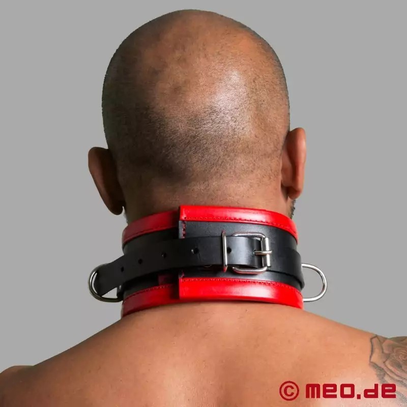 Collier de bondage en cuir noir / rouge