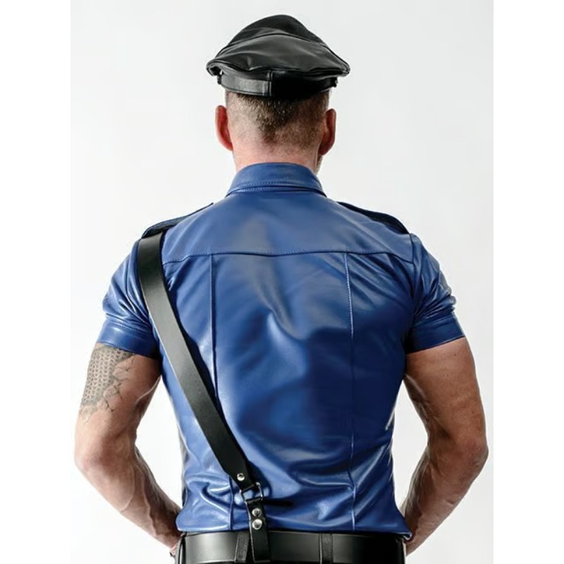 Chemise de Police en Cuir de Mouton Bleue