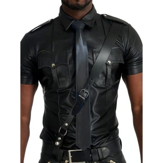 Mister B Cravate en cuir avec couture - Noir