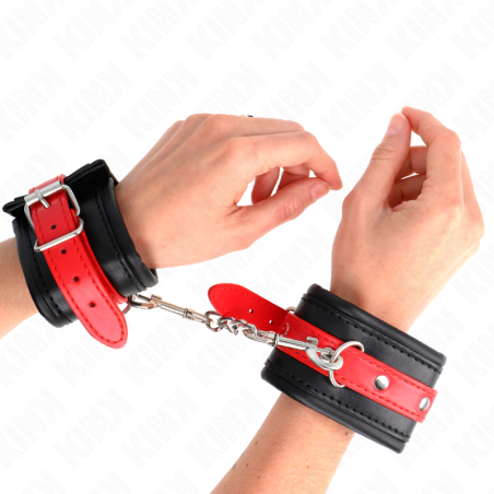 Bracelets cuir noir avec bande rouge